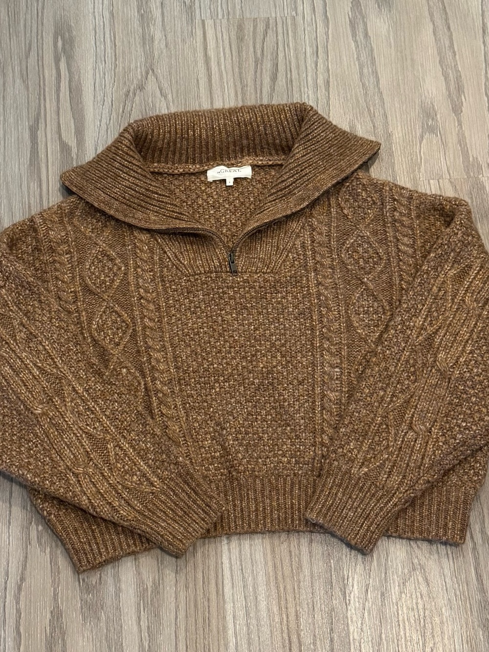 THE GREAT. Cable Henley Pullover Sweater in Cider Brown Quarter Zip Size 3